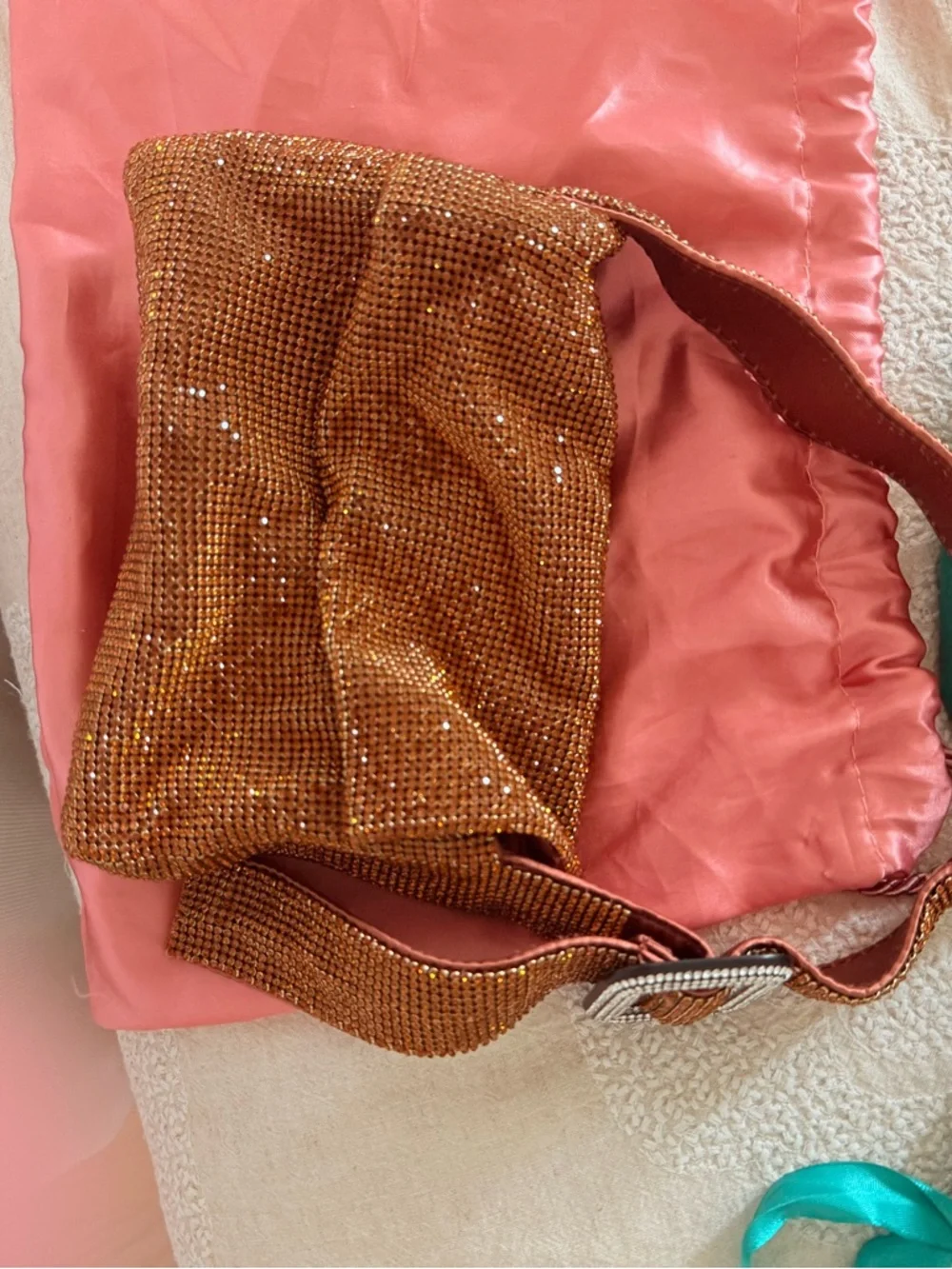 Benedetta Bruzziches Gold Crystal-Embellished Shoulder Bag NEVER USED